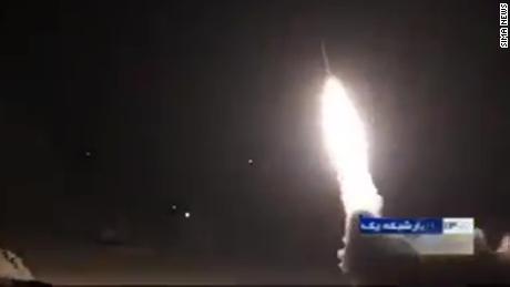 An image taken from video shown on Iran&#39;s Sima News reportedly shows the launch of the missiles fired at the Ain al-Asad airbase in Iraq.