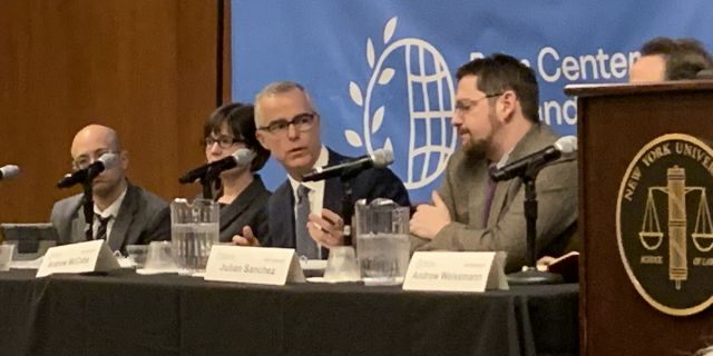 Former FBI official Andrew McCabe during a panel discussion on the FISA process at NYU Law School Thursday. (Ronn Blitzer/Fox News).