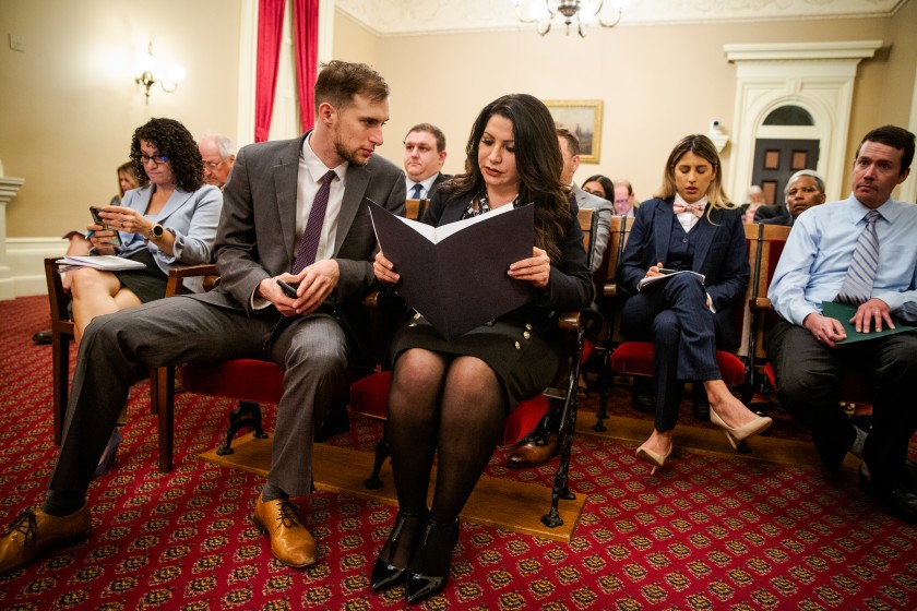 Intern Michael Amster and state Sen. Susan Rubio