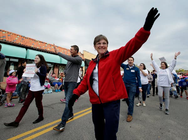 Laura Kelly campaigning for governor in Overland Park, Kan., in 2018. Medicaid was a factor in the race.