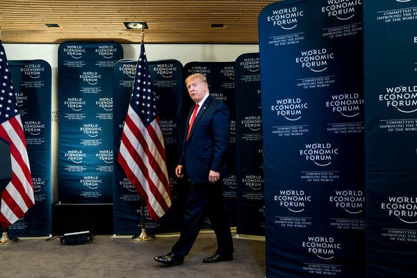 President Trump preparing to speak at a news conference Wednesday in Davos, Switzerland.