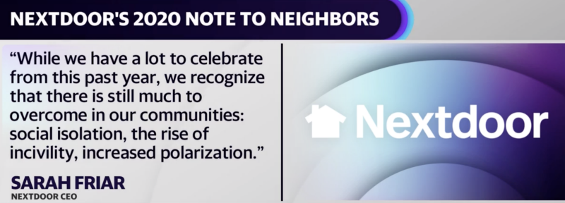 Nextdoor's January 2020 note to neighbors