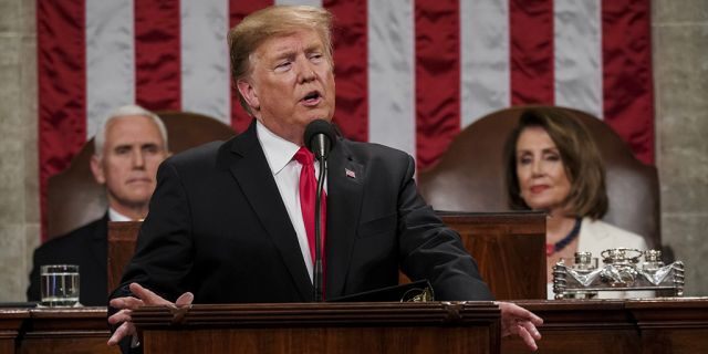 President Donald Trump gives his State of the Union address to a joint session of Congres in 2019 at the Capitol. (Doug Mills/The New York Times via AP, Pool)