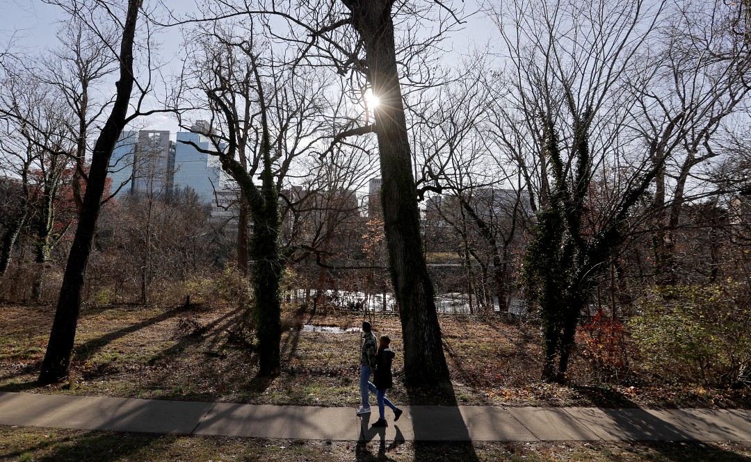 Buildings rise beyond Brandywine Creek in Wilmington, Del.