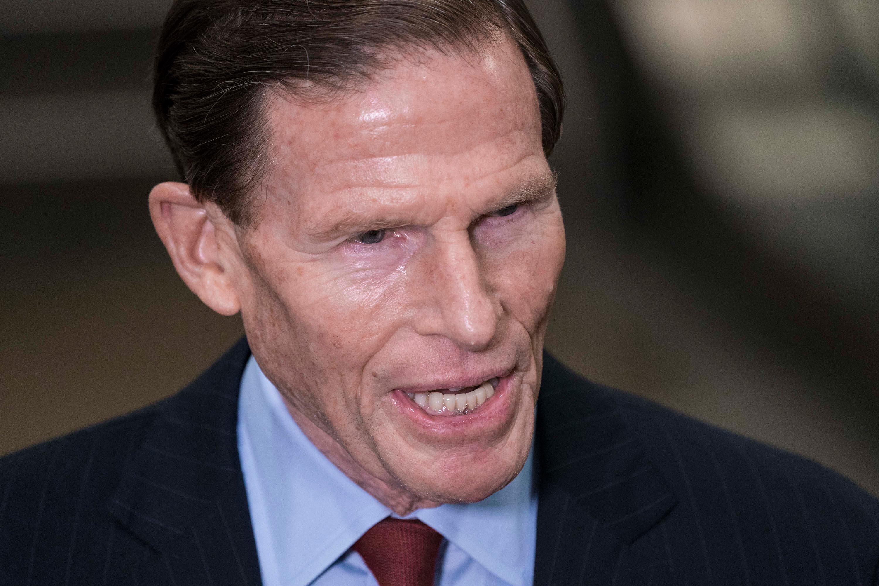 Sen. Richard Blumenthal speaks to reporters at the US Capitol, January 29.