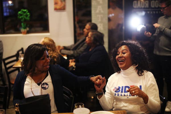 Supporters in Charlotte celebrating Mr. Biden’s win in the North Carolina primary.