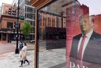 Image: An image of a wax figure of Trump in the window of Madame Tussauds in Washington on April 28.