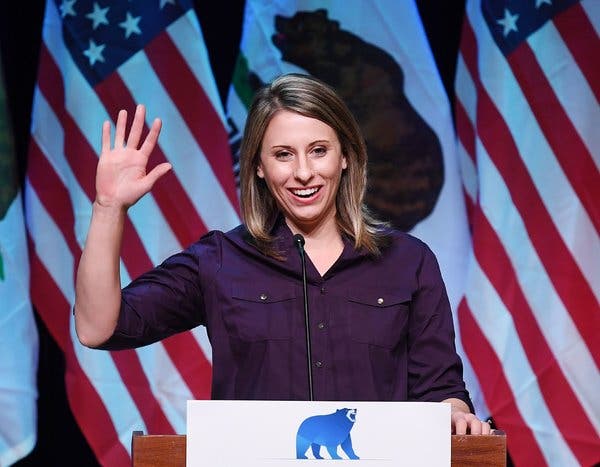 Former Representative Katie Hill at a campaign rally in Santa Clarita, Calif., in 2018.