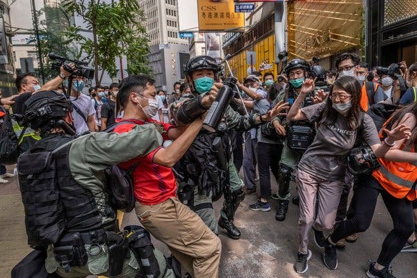 Riot police clashed with protesters in Hong Kong on Wednesday.