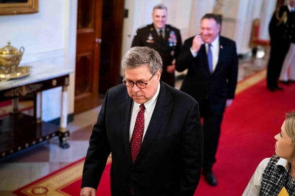 Attorney General William P. Barr characterized his move to drop charges against Michael T. Flynn as an effort to restore justice.