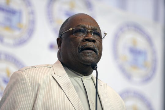 Detroit NAACP president Rev. Dr. Wendell Anthony addresses the 64th NAACP Fight for Freedom Fund dinner Sunday, May 5, 2019 at Cobo Conference Center in Detroit, Mich.