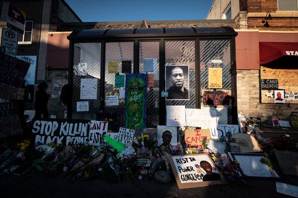 East 38th Street and Chicago Avenue, the site where George Floyd was held down by the police.