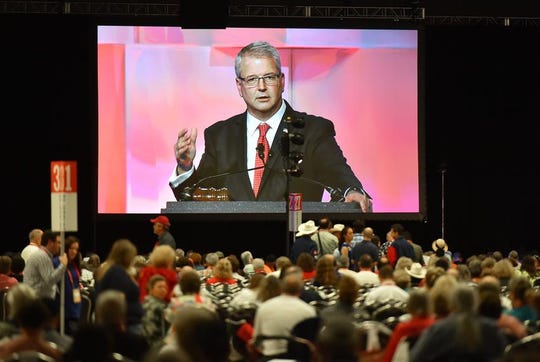 Texas GOP Chairman James Dickey spoke during the final afternoon of the 2018 Texas GOP Convention in San Antonio.