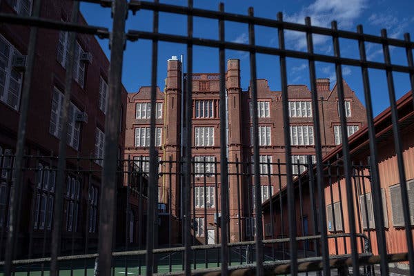 Public School 32 in the Bronx closed in April because of the pandemic. Mayor Bill de Blasio said on Wednesday that New York City schools would not fully reopen by September.