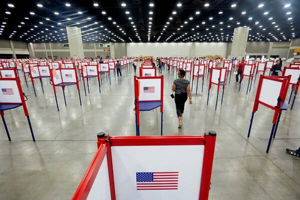 A polling station last month during the primary in Louisville, Ky.