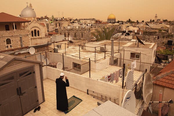 A man at prayer in Jerusalem in April. Mr. Pompeo plans to use the city as a backdrop for his address to the Republican National Convention.