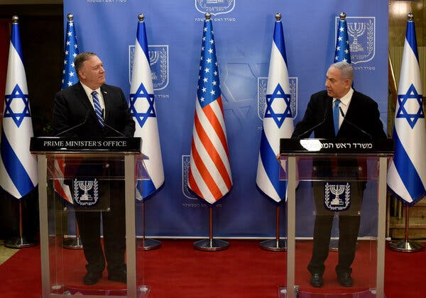 Secretary of State Mike Pompeo on Monday in Jerusalem with Prime Minister Benjamin Netanyahu of Israel. Mr. Pompeo will make a speech at the Republican National Convention from Israel.