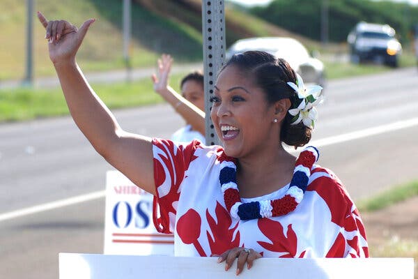 Shirlene Ostrov, the Republican state party chairman from Hawaii, in 2016. She took an overnight flight to attend the truncated Republican National Convention in Charlotte, N.C.