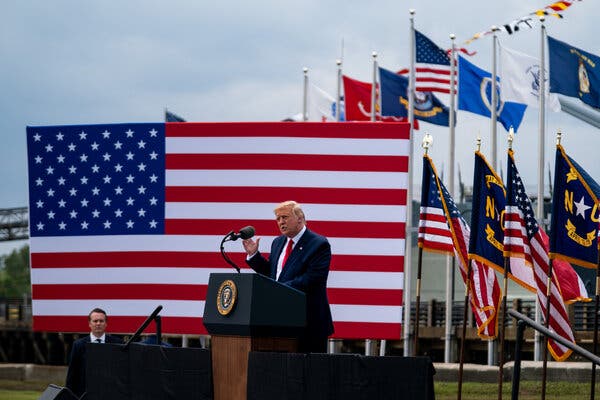 President Trump at the Battleship North Carolina in Wilmington, N.C., on Wednesday. He told reporters later that people should test the system by voting twice, an illegal act.