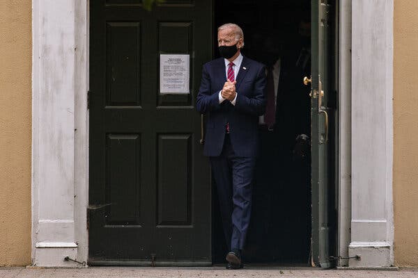 Joesph R. Biden Jr. departing St. Joseph on the Brandywine Roman Catholic Church in Wilmington, Del., on Sunday.