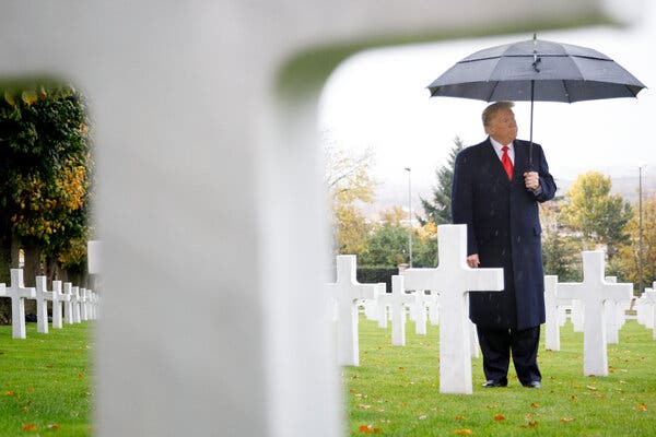 President Trump in 2018 at a commemoration ceremony at the American Cemetery in Suresnes, France.