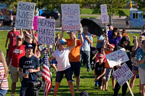 People protested mandates to wear masks outside the State Capitol in Salt Lake City this month.