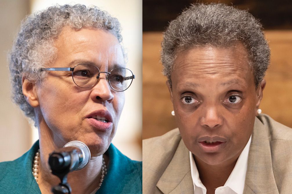 Cook County Board President Toni Preckwinkle, left, and Mayor Lori Lightfoot, right, last year.