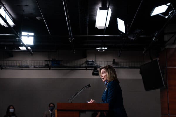 Speaker Nancy Pelosi told her caucus that “when you are in a negotiation, the last place to get weak knees is at the end,” according to two people who described the remarks on condition of anonymity.