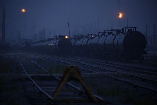 Tankers at a railroad in Texas. President Trump has played a direct role in pushing to accelerate a provision that allows railroads to move highly flammable loads of liquefied natural gas on freight trains.