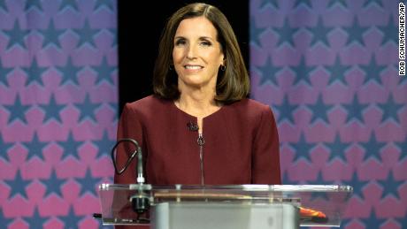 US Sen. Martha McSally, R-Ariz., prepares to debate Democratic challenger Mark Kelly at the Walter Cronkite School of Journalism in Phoenix, Tuesday, Oct. 6.