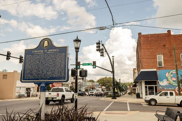 A marker, showing the spot in Montevallo where two Black men were lynched in 1889, was opposed by many of the town’s white residents.