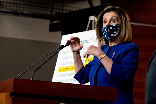House Speaker Nancy Pelosi at the Capitol Building on Friday. On Saturday, she offered little enthusiasm for Republicans’ $1.8 trillion coronavirus relief proposal. 